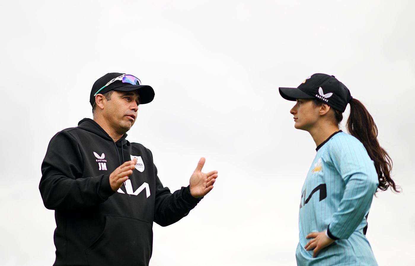 Kira Chathli speaks to Surrey coach Johann Myburgh