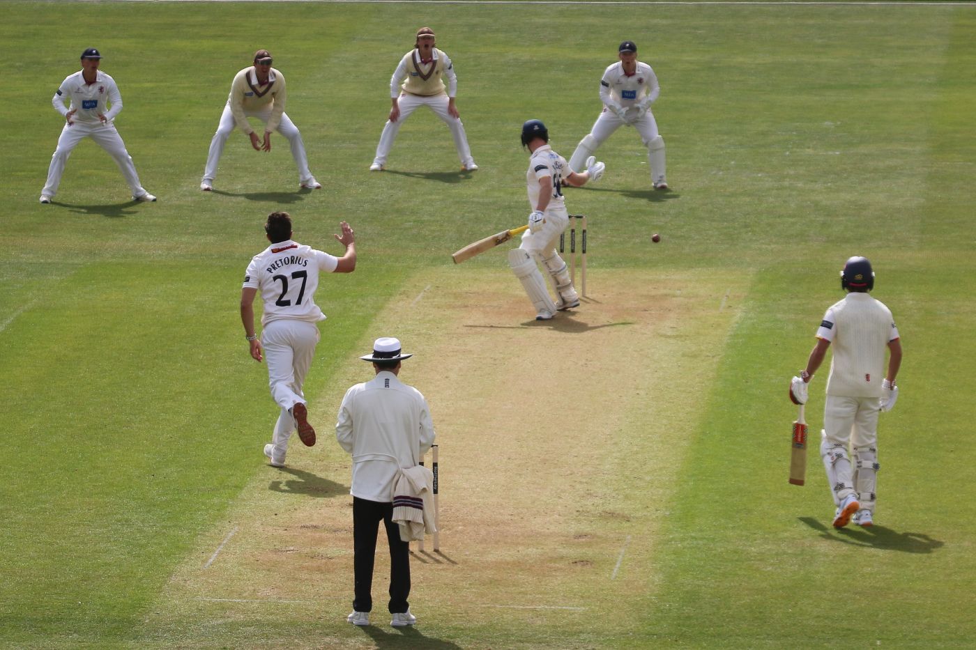 Charlie Allison rides the bounce from Migael Pretorius during his battling innings