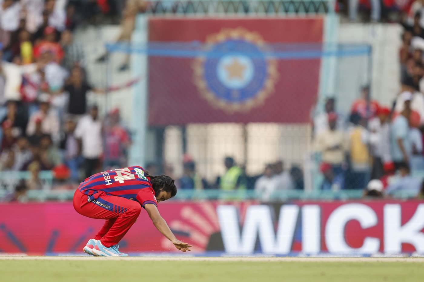 Digvesh Rathi celebrates by signing the ground