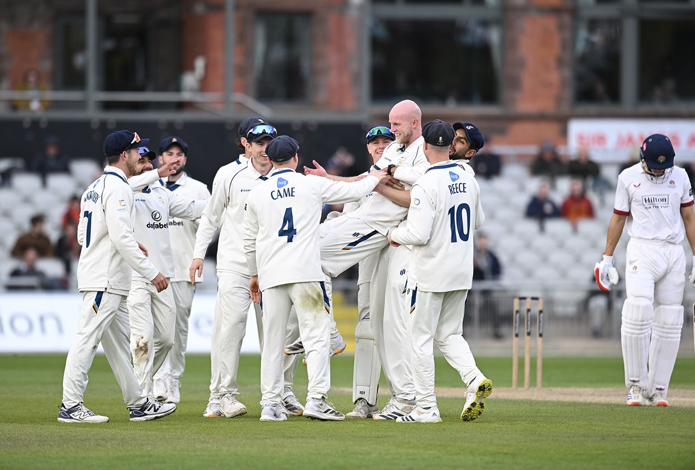 Zak Chappell celebrates with his team-mates