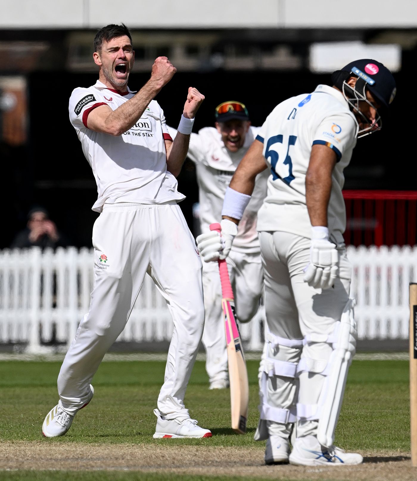 James Anderson dashed Derbyshire's hopes with a four-wicket haul