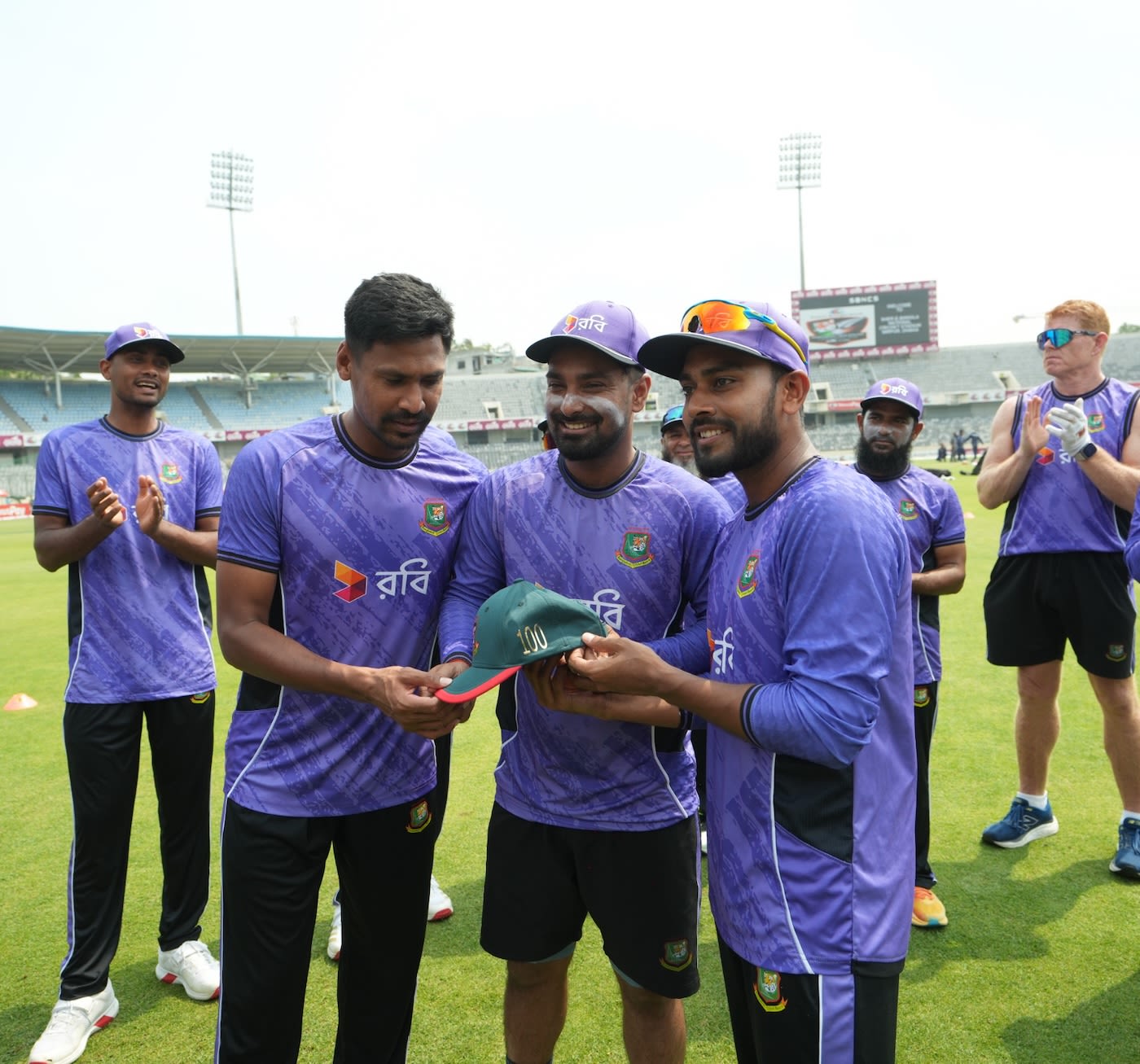 Litton Das got a special cap from Mustafizur Rahman and Mehidy Hasan Miraz ahead of his 100th ODI