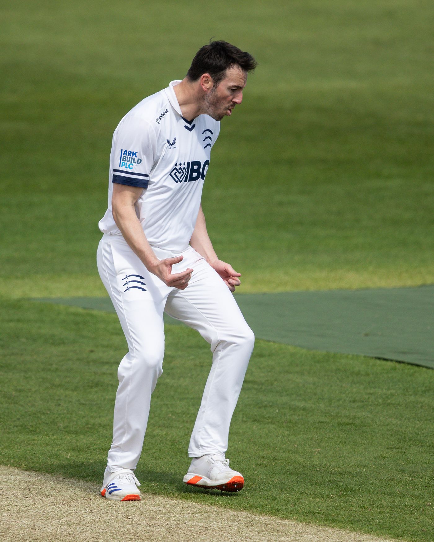 Toby Roland-Jones shows his frustration