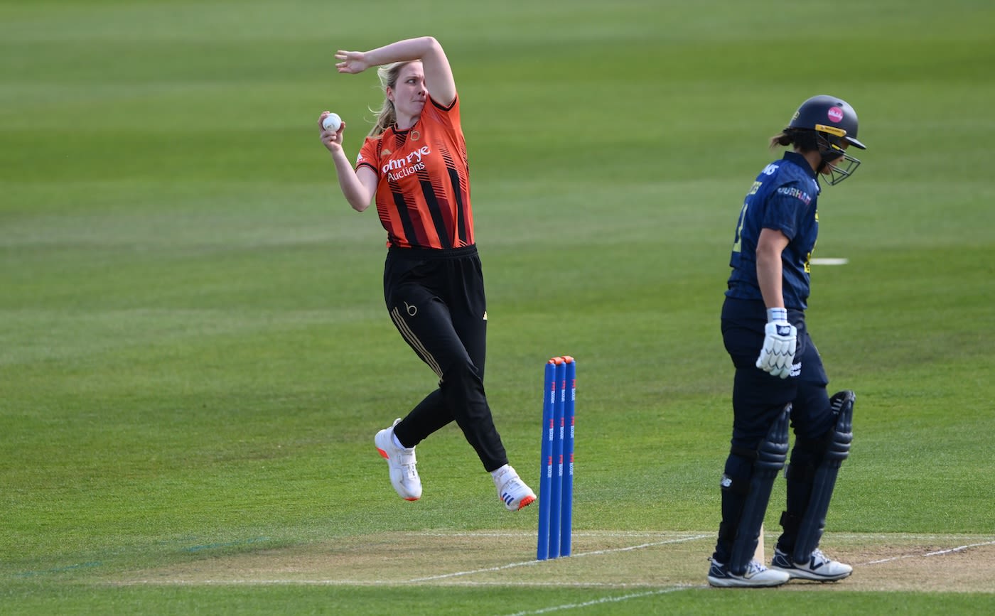 Charley Phillips bowls against Durham