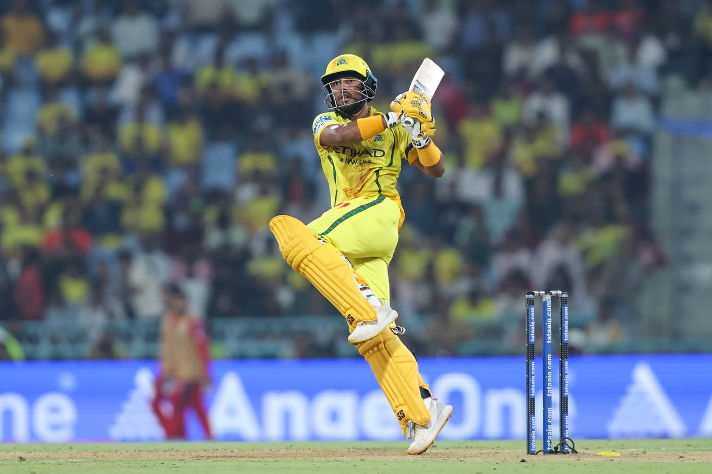 Kartik Sharma swings one away