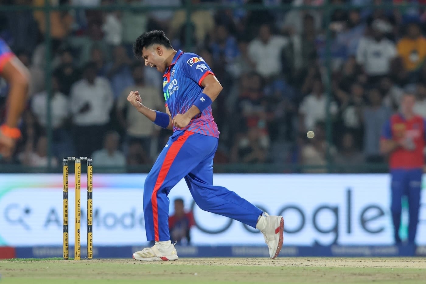 Madhav Tiwari celebrates Vaibhav Sooryavanshi's wicket