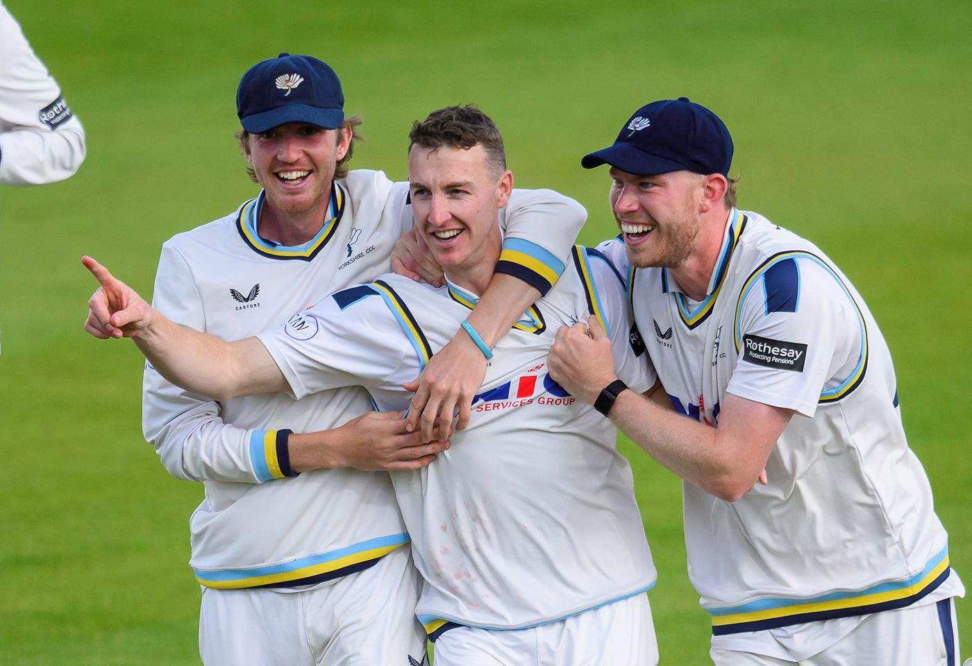 Harry Brook gleefully celebrates a wicket