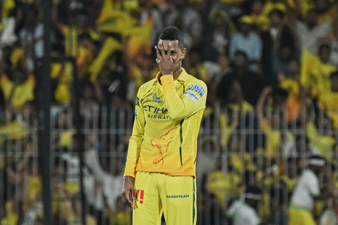 Akeal Hosein celebrates after getting rid of Abhishek Sharma