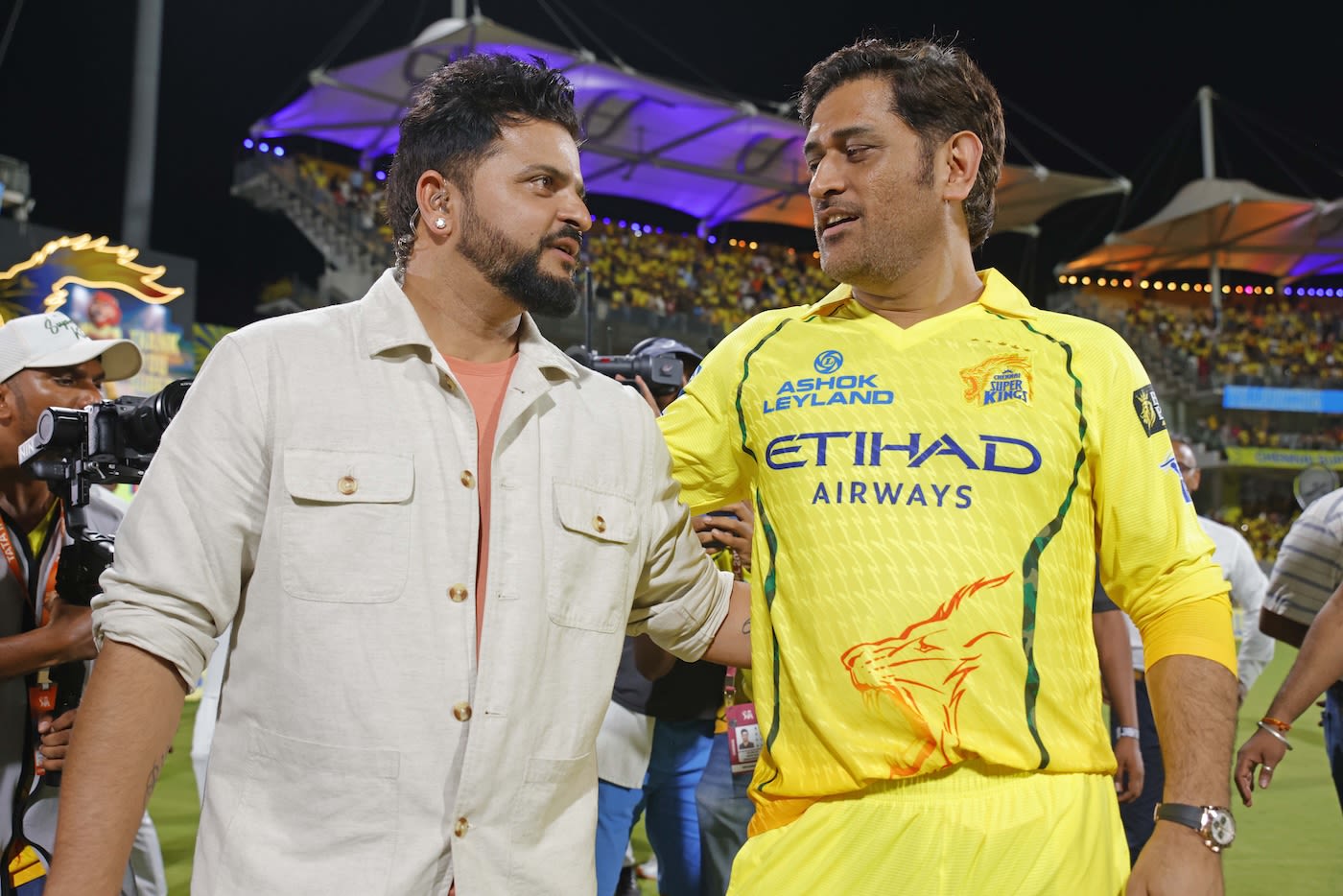 Old CSK mates Suresh Raina and MS Dhoni catch up