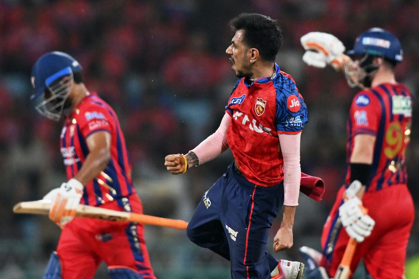 Yuzvendra Chahal celebrates Josh Inglis' wicket