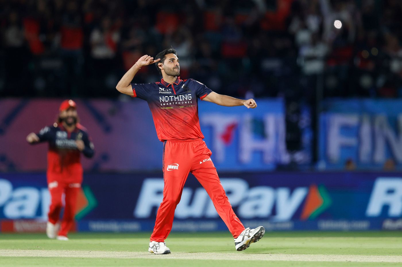 Bhuvneshwar Kumar celebrates a breakthrough