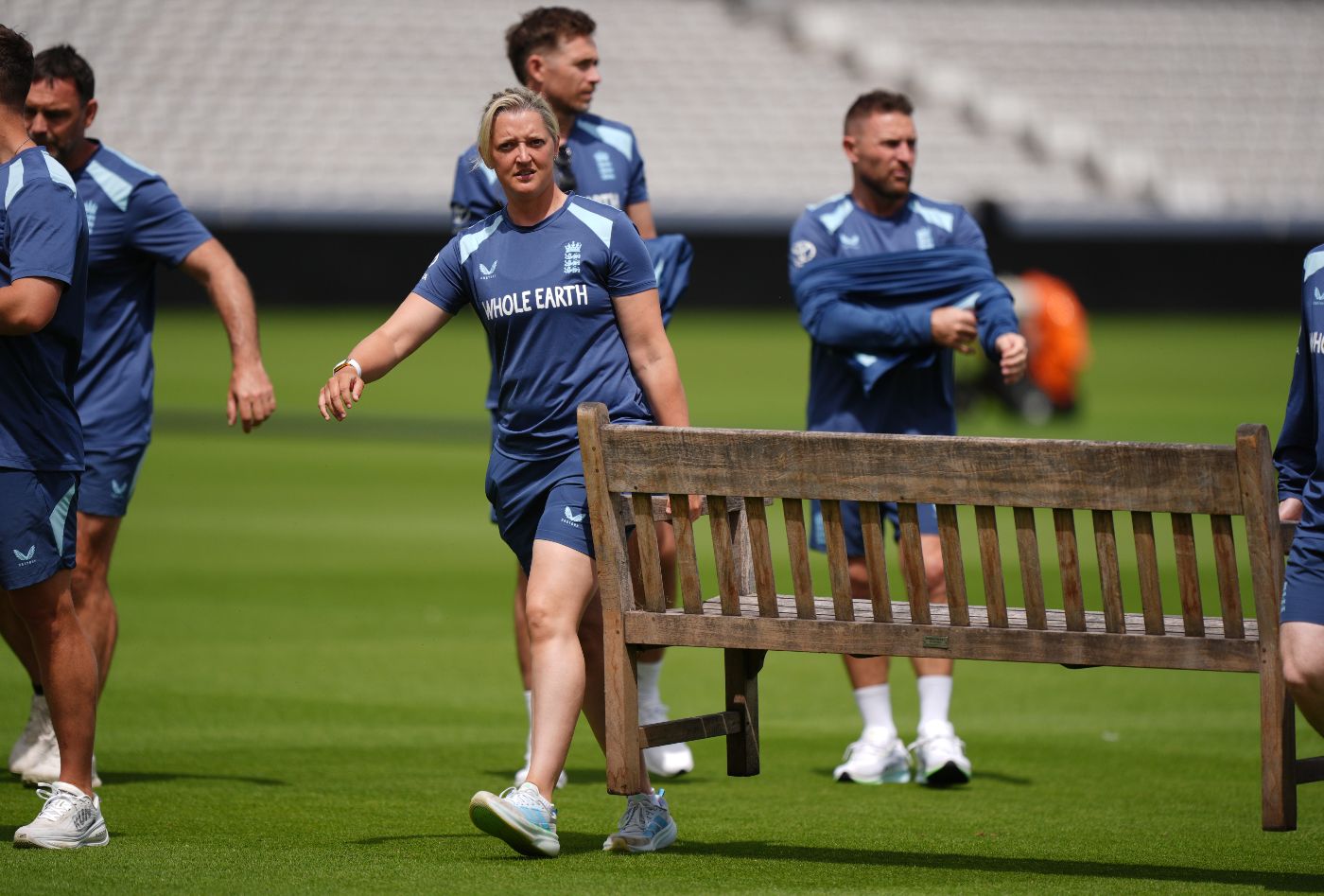 Sarah Taylor moves the furniture after England's photoshoot