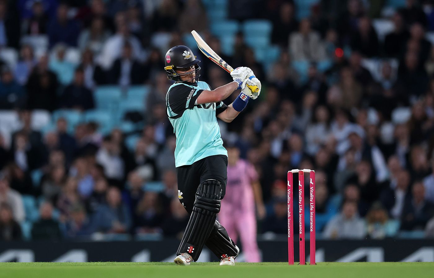 Ollie Pope pulls during his unbeaten fifty