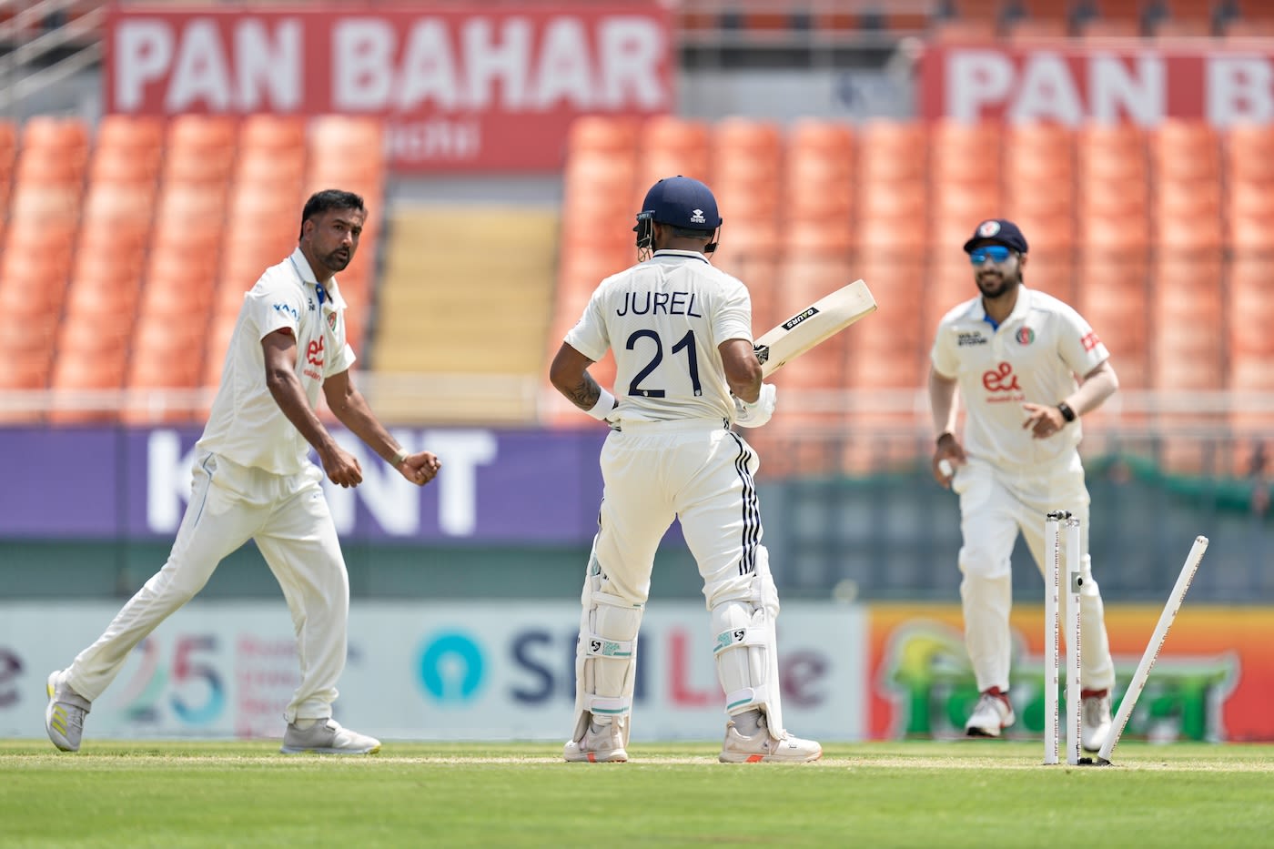 Dhruv Jurel loses his stumps to Mohammad Saleem