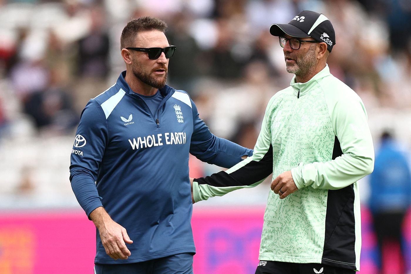 Brendon McCullum and Rob Walter after the conclusion of the match