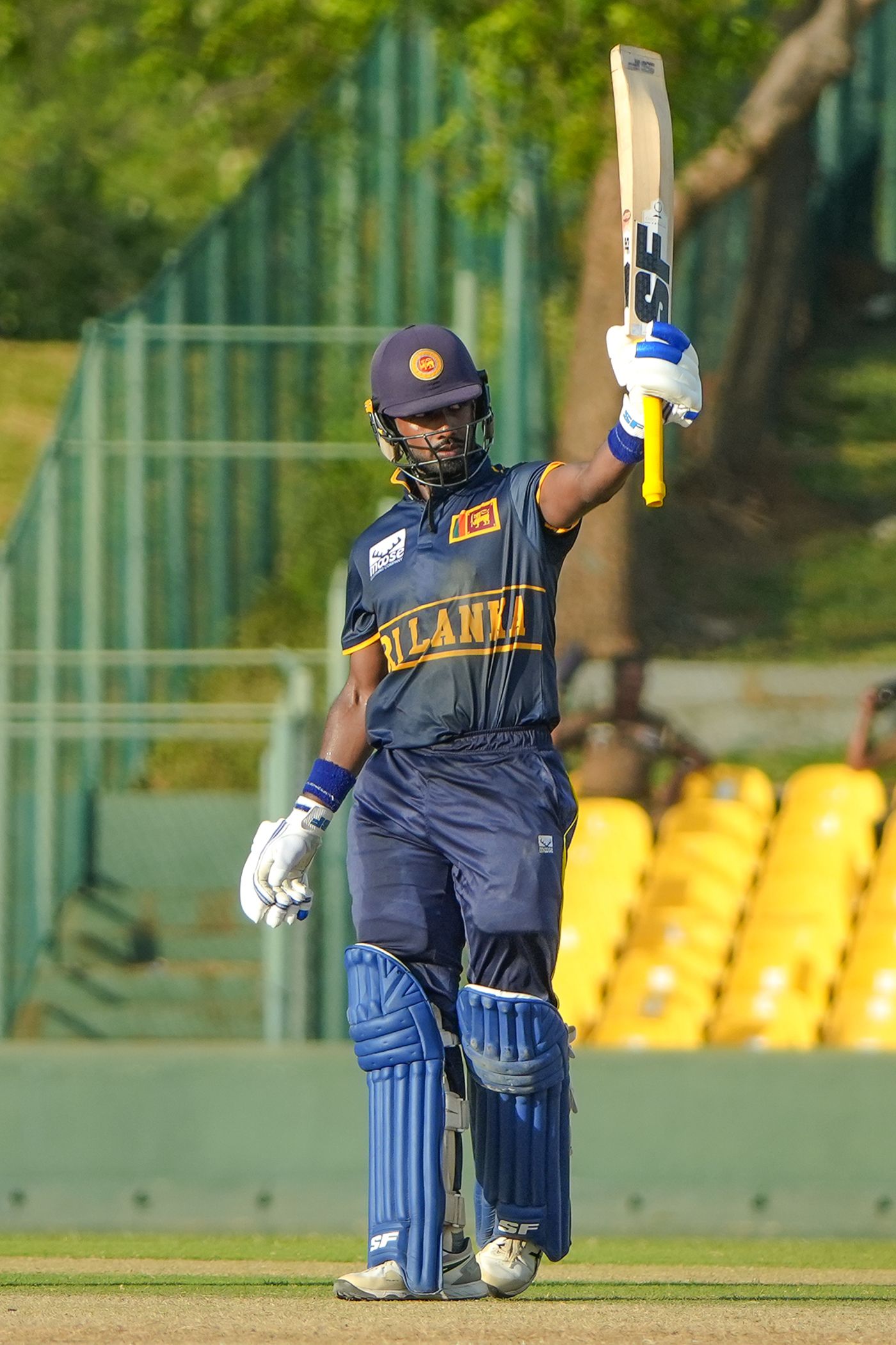 Sahan Arachchige celebrates his fifty