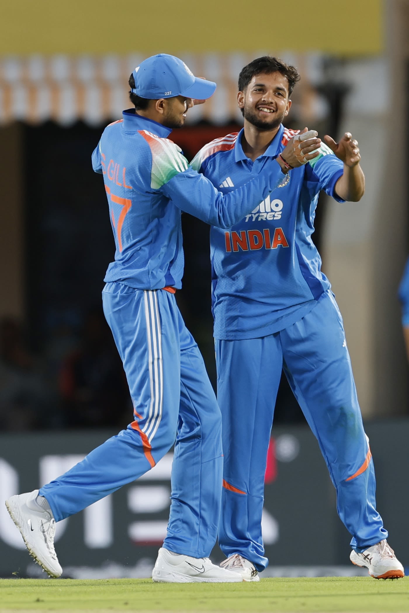 Harsh Dubey celebrates after picking up his maiden ODI wicket