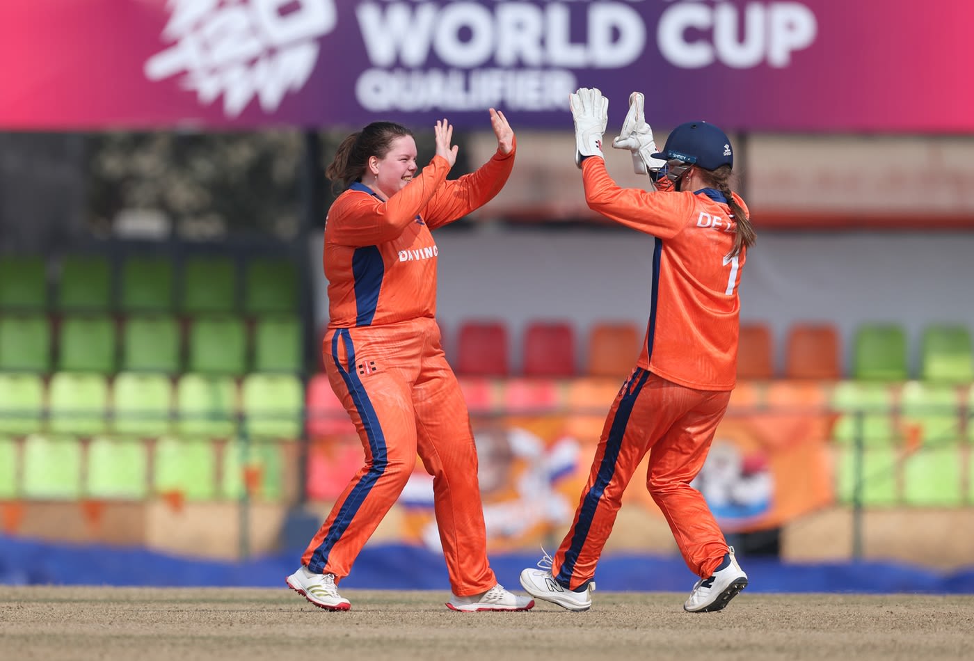 Caroline de Lange celebrates with Babette de Leede