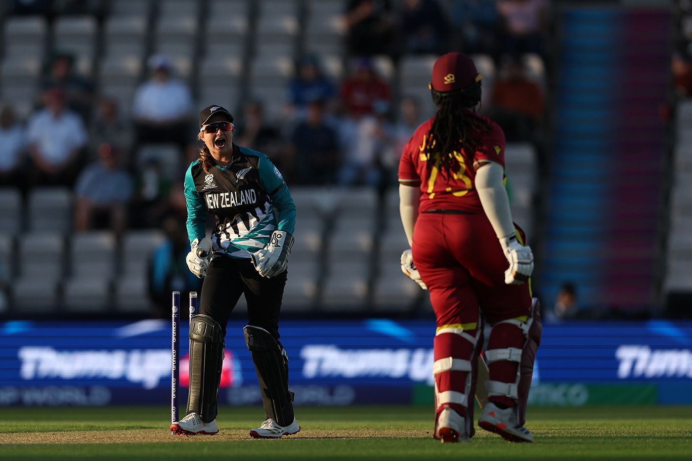 Izzy Gaze celebrates the wicket of Qiana Joseph