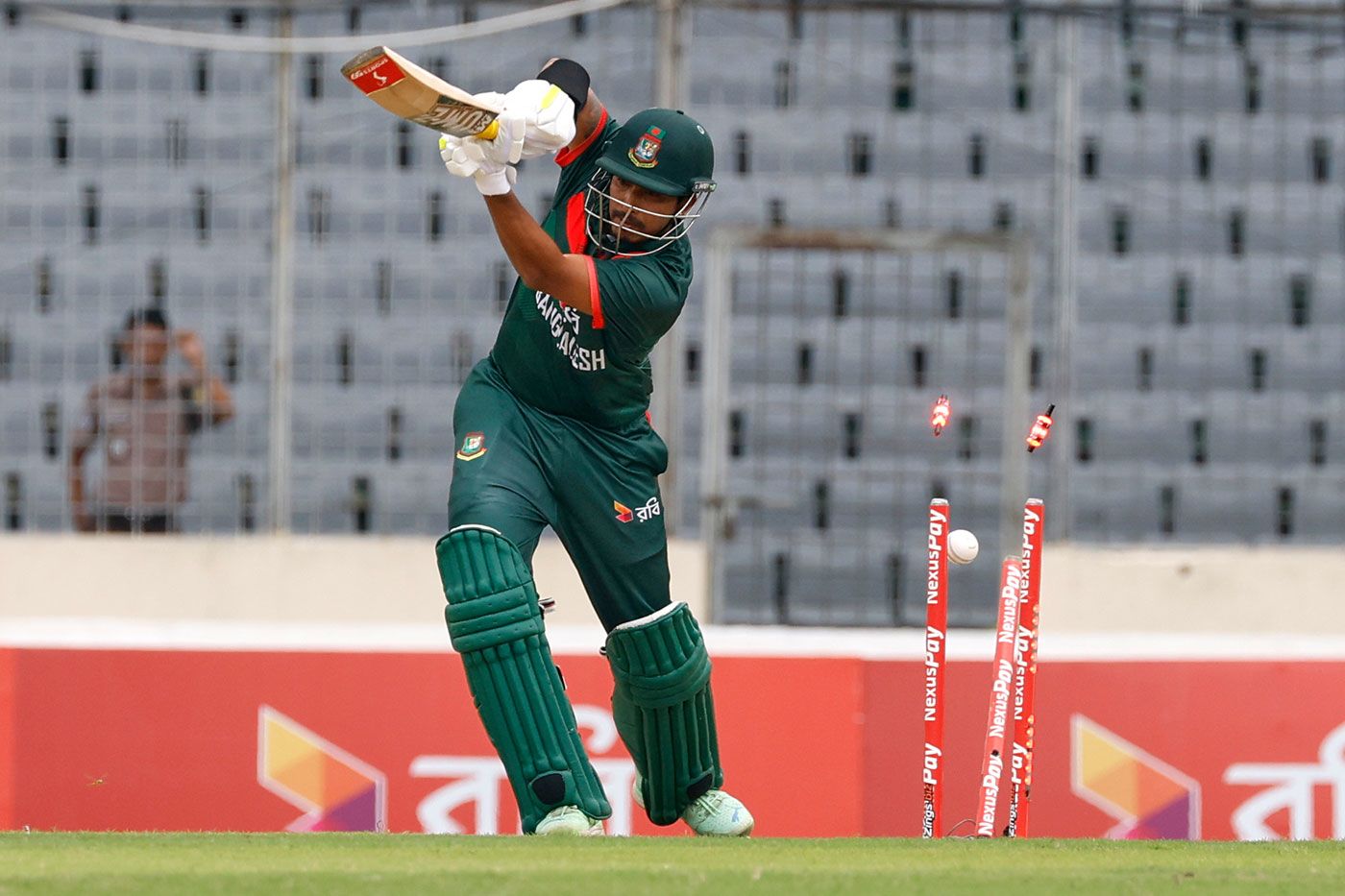 Soumya Sarkar dragged on a drive in the first over of the match