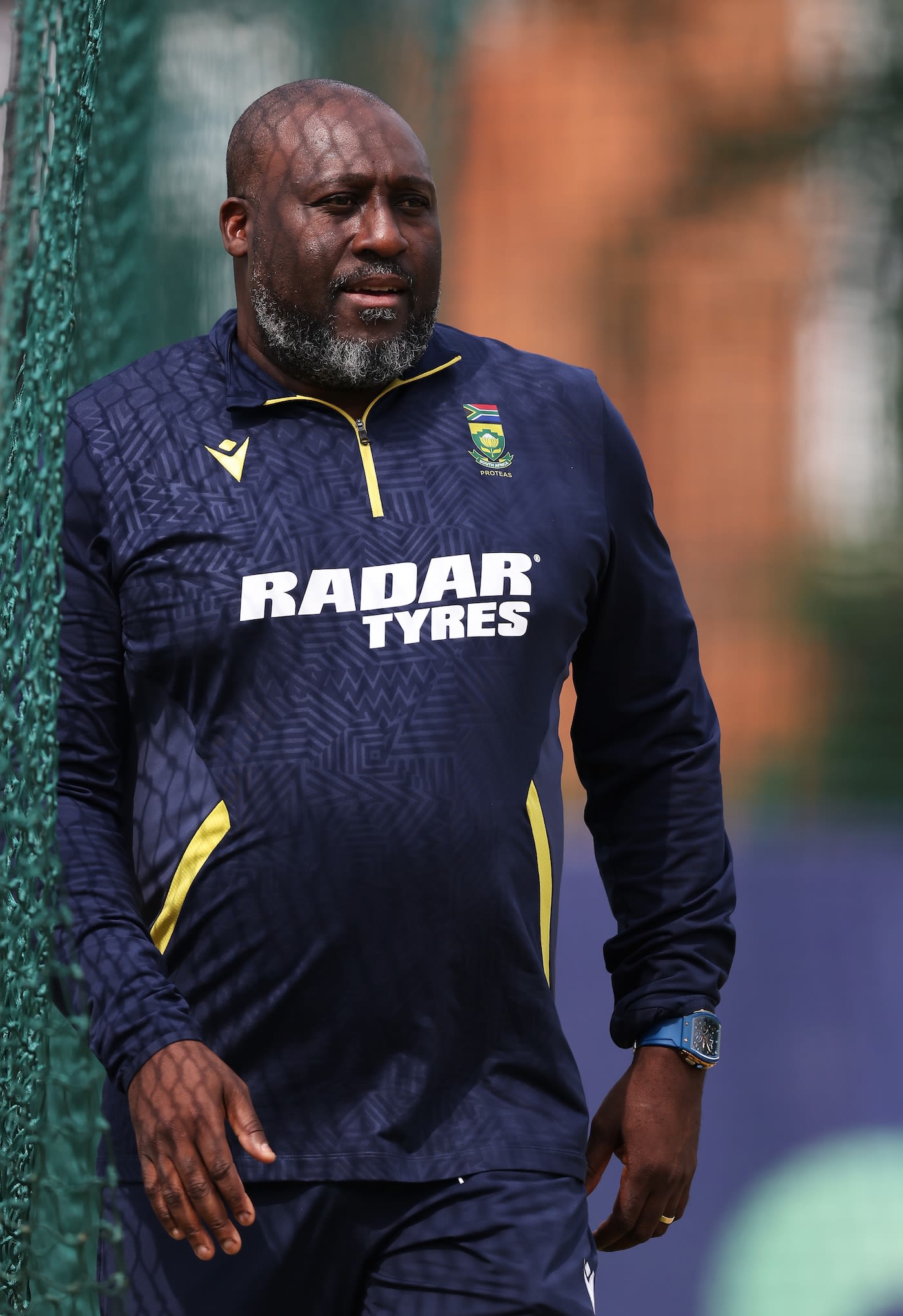 South Africa women's head coach Mandla Mashimbyi oversees the nets sessions