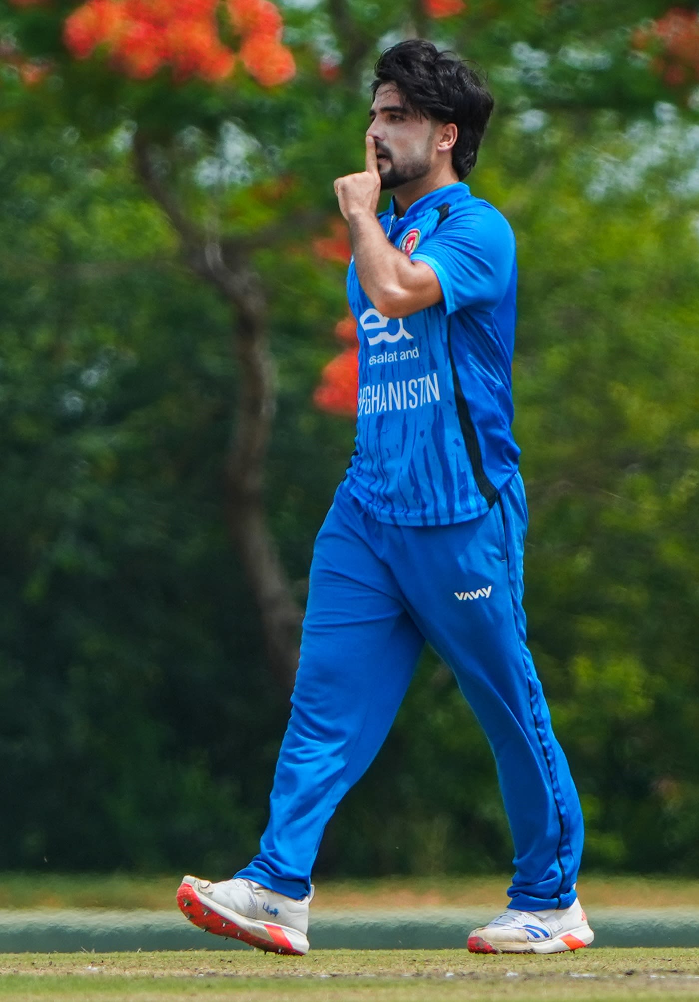 Faridoon Dawoodzai celebrates the wicket of Vaibhav Sooryavanshi