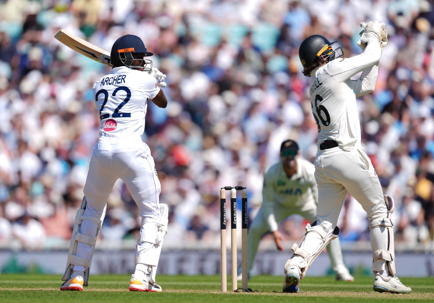 Jofra Archer fell to a great catch from Tom Blundell