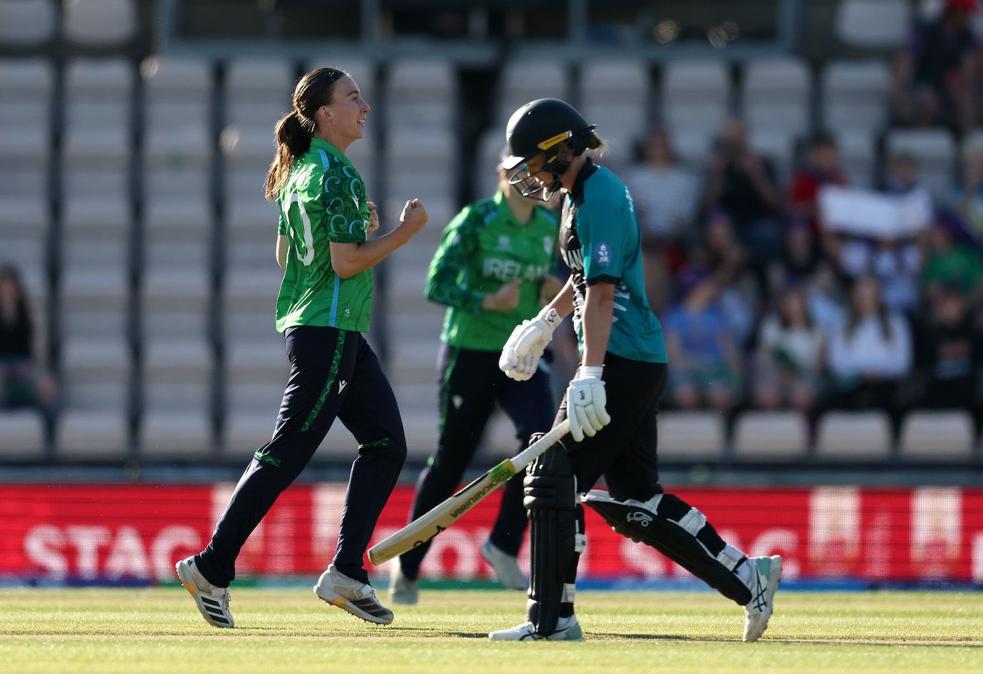 Maddy Green charged Orla Prendergast and lost her middle stump