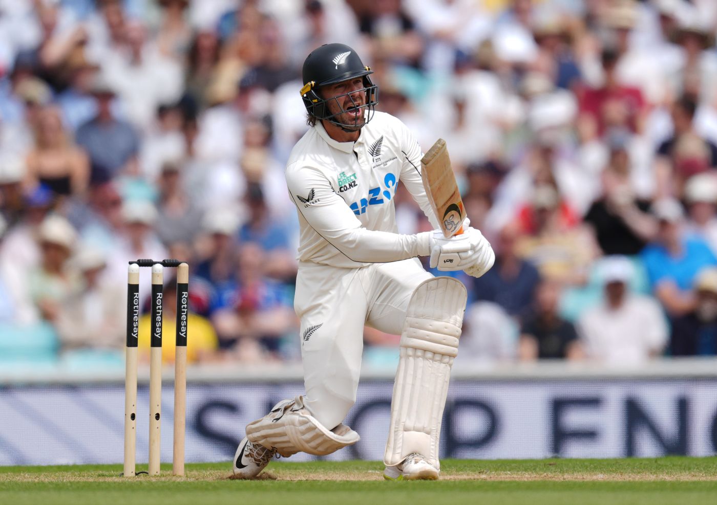 Tom Blundell bats on the fourth morning at The Oval