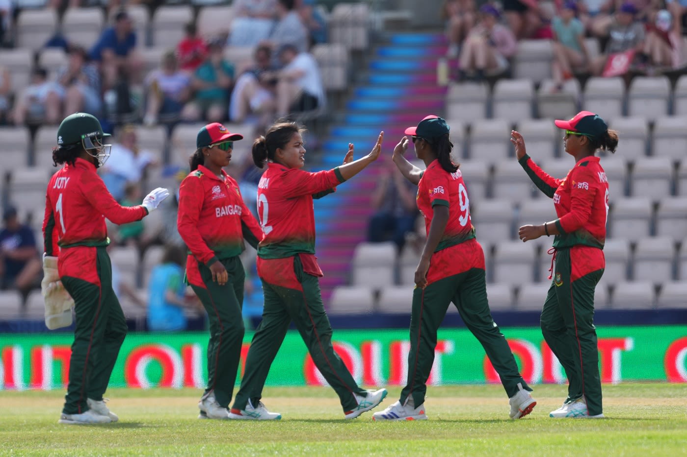 Nahida Akter and Co celebrate Gull Feroza's wicket