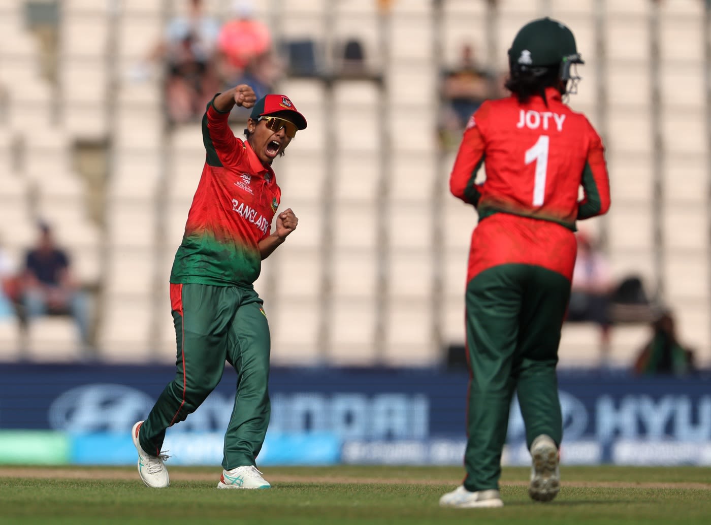 Rabeya Khan celebrates after taking Iram Javed's wicket