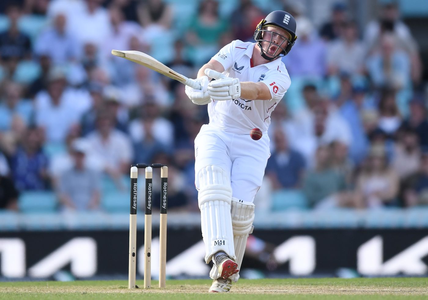 James Rew missed a pull and was pinned lbw