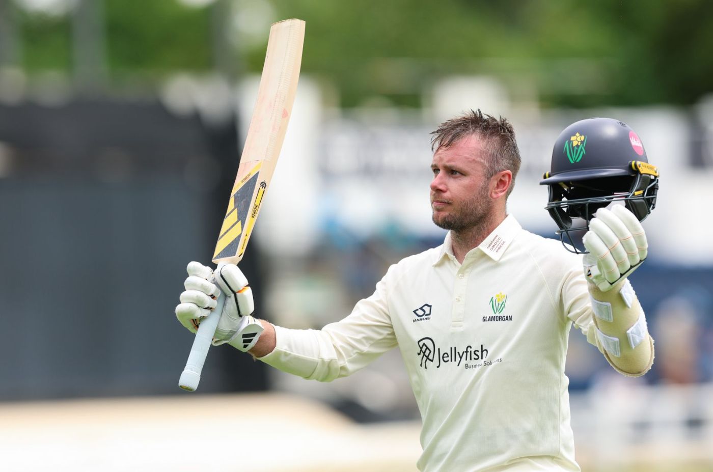 Mason Crane celebrates his maiden first-class hundred