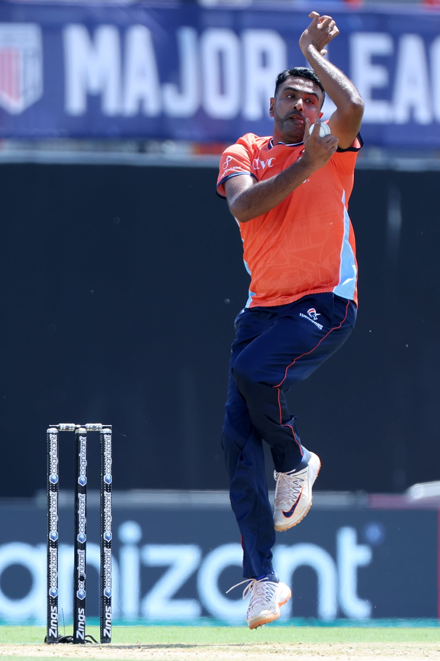 R Ashwin bowls on MLC debut