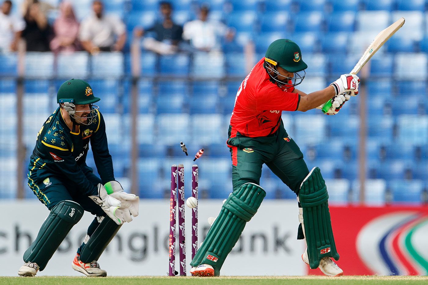Nurul Hasan was bowled by Adam Zampa