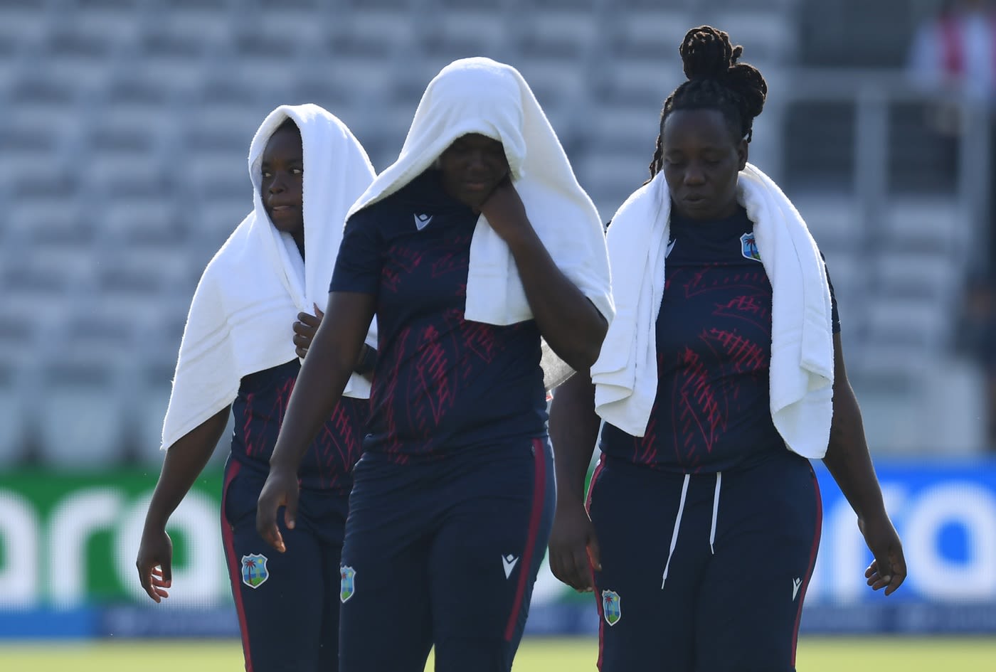 Aaliyah Alleyne, Shawnisha Hector and Qiana Joseph look to beat the heat at Lord's