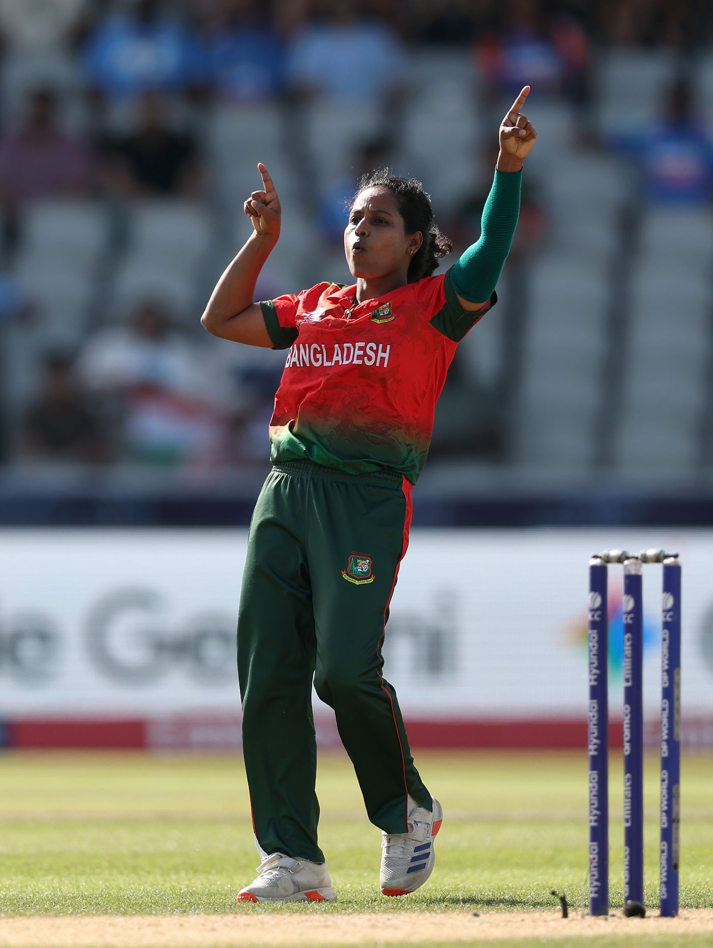 Ritu Moni celebrates a wicket