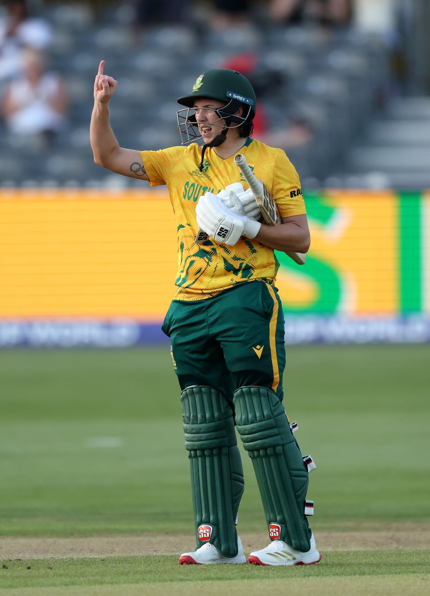 Tazmin Brits celebrates her maiden T20I century