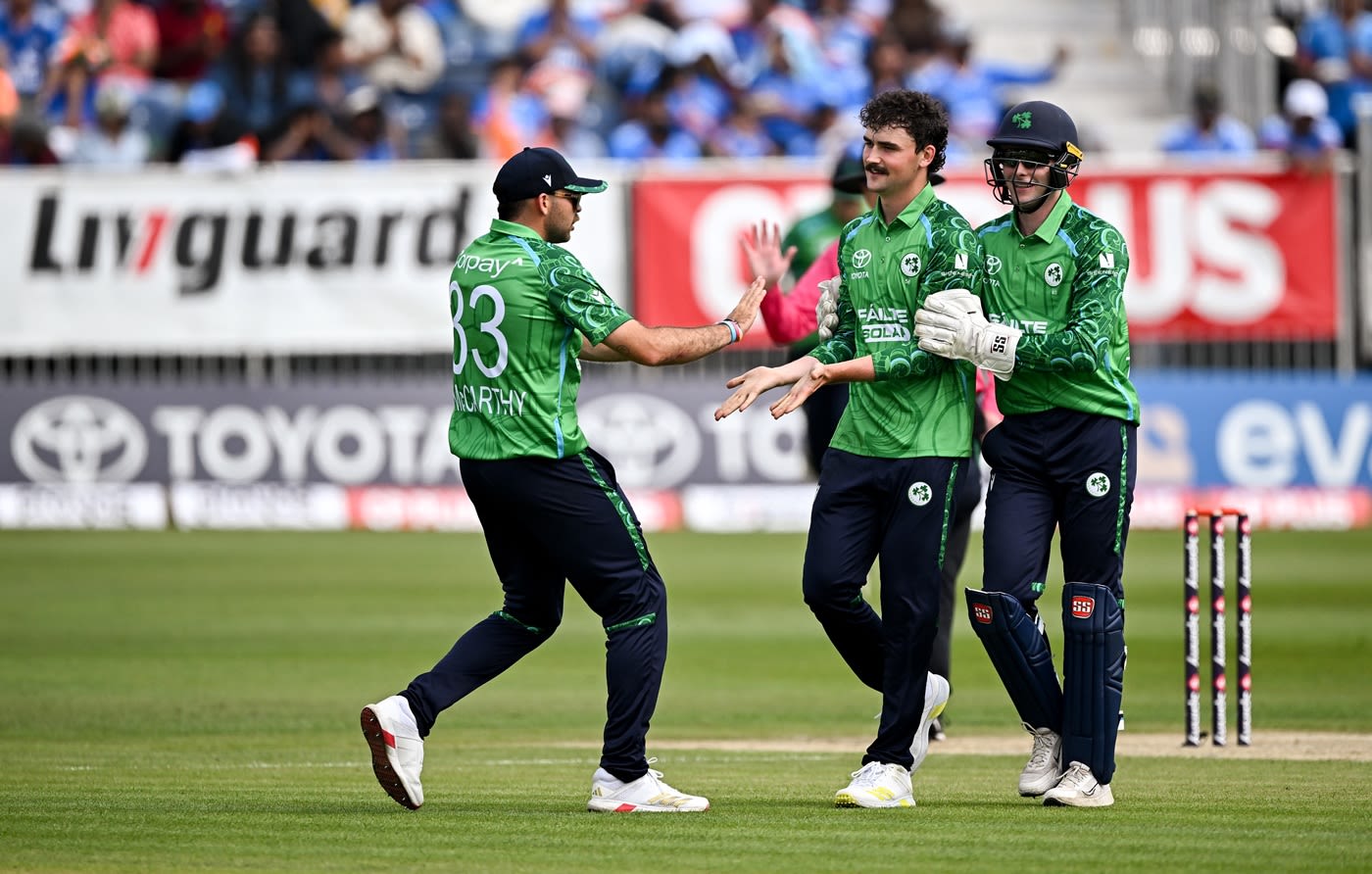 Matthew Humphreys celebrates the dismissal of Tilak Varma