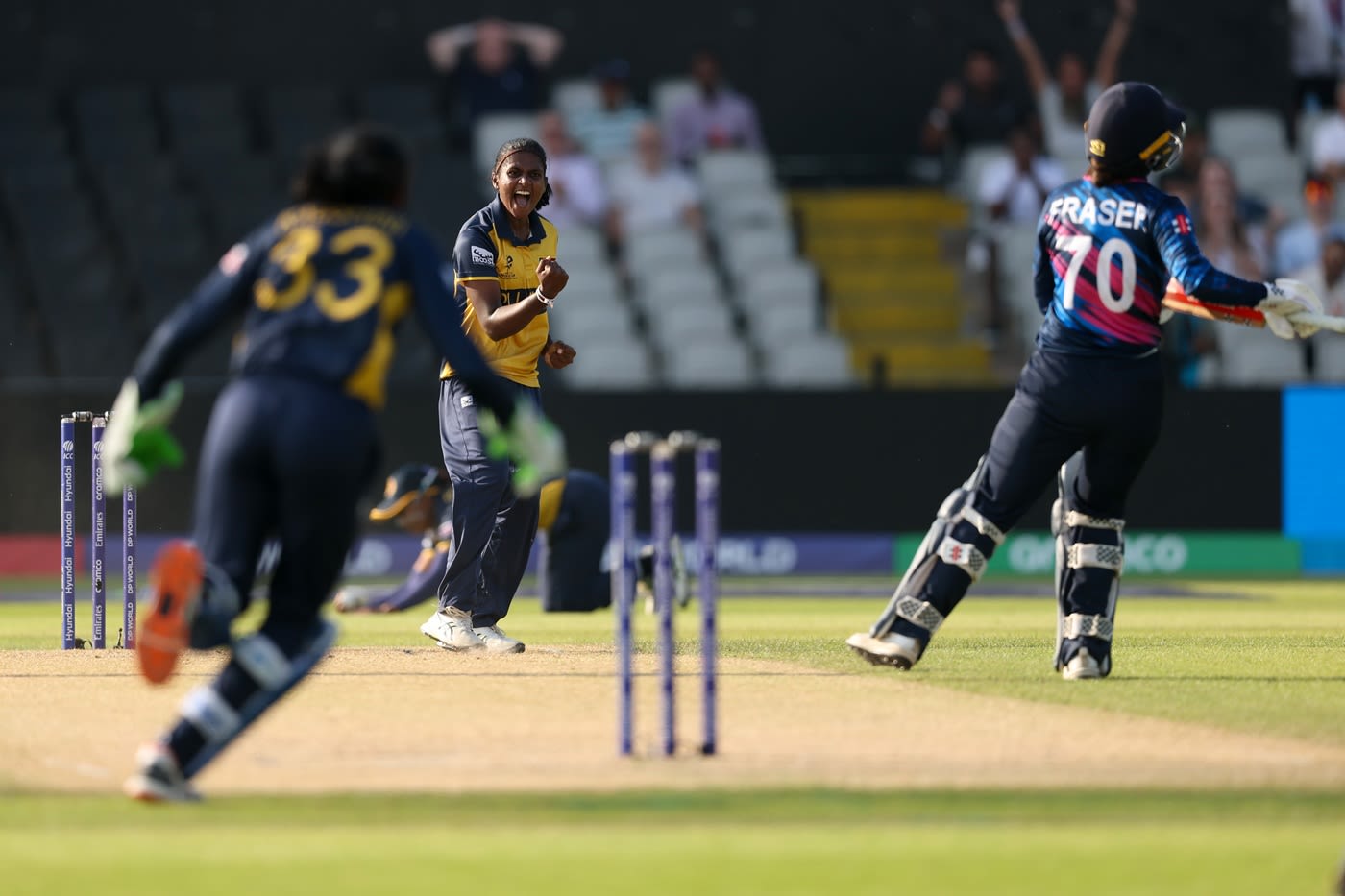 Mithali Ayodhya celebrates the wicket of Katherine Fraser