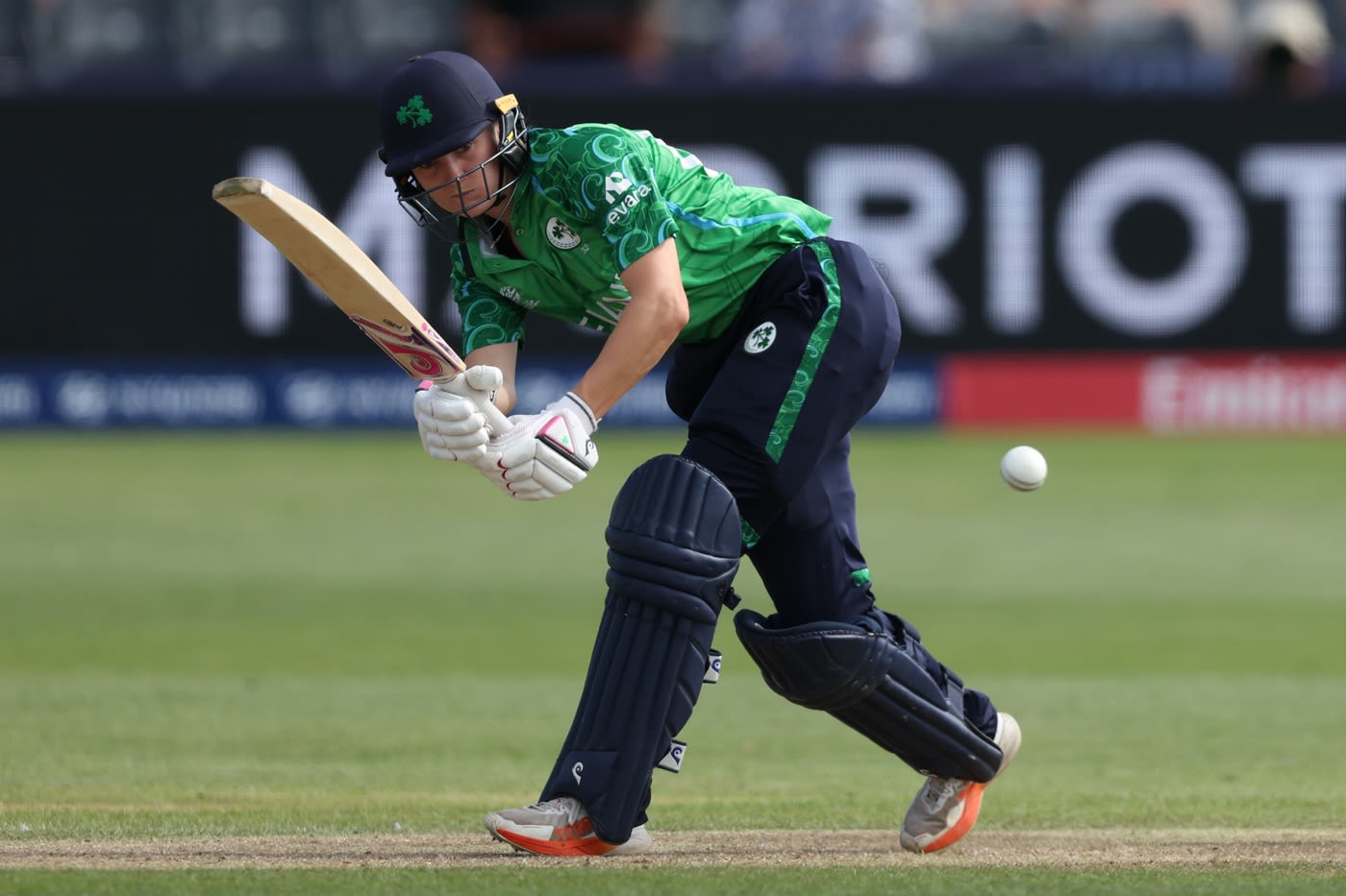 Gaby Lewis works the ball into the leg side