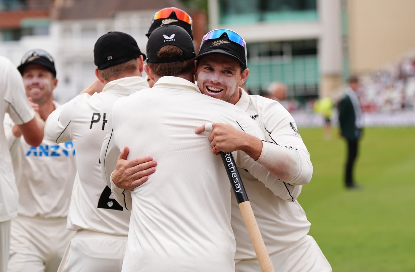 Tom Latham celebrates victory