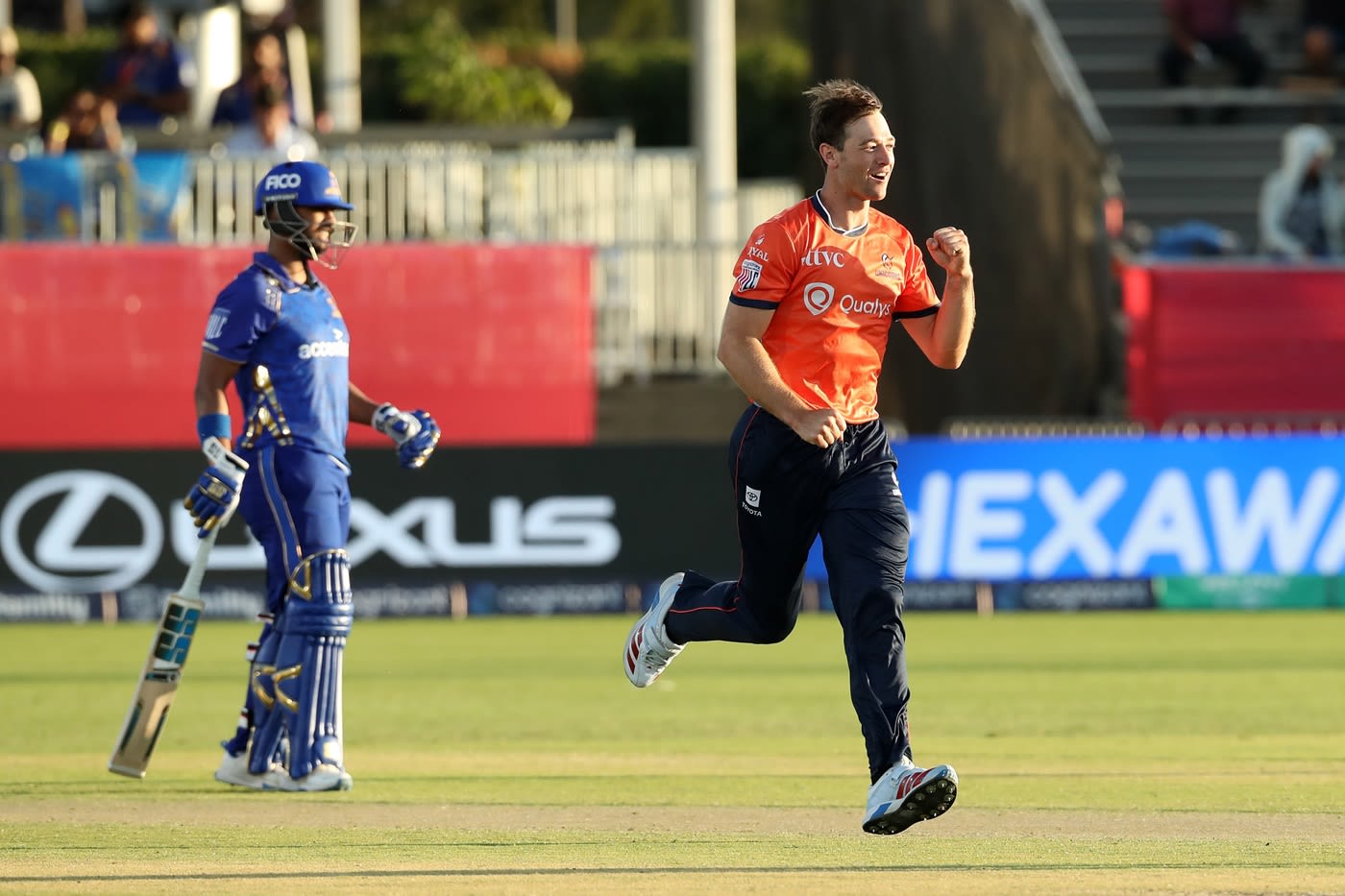 Brody Couch celebrates a wicket