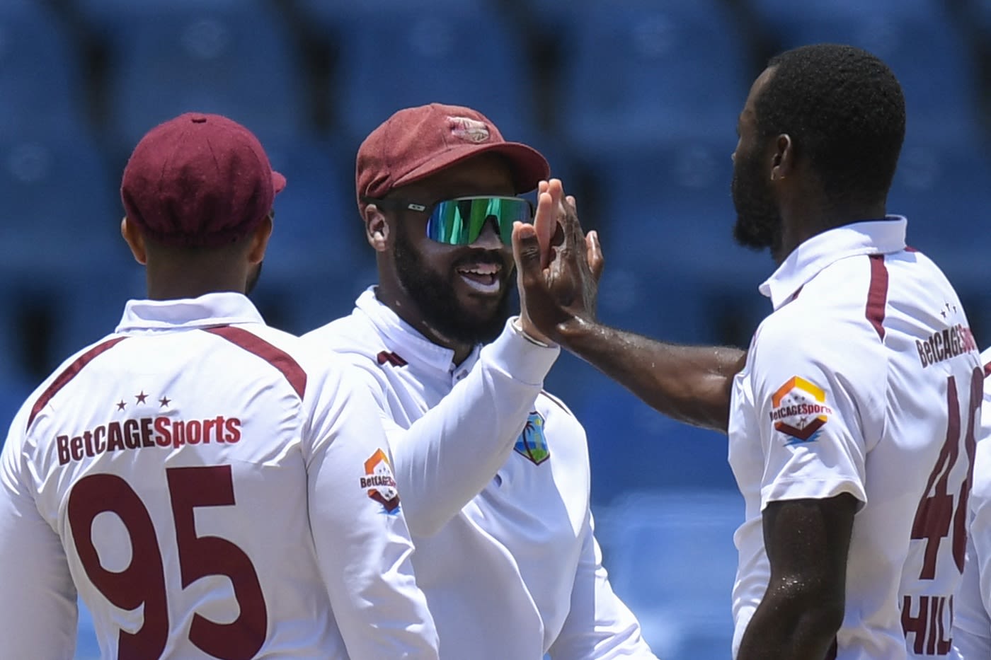 John Campbell (centre) caught on the second attempt as Anderson Phillip struck