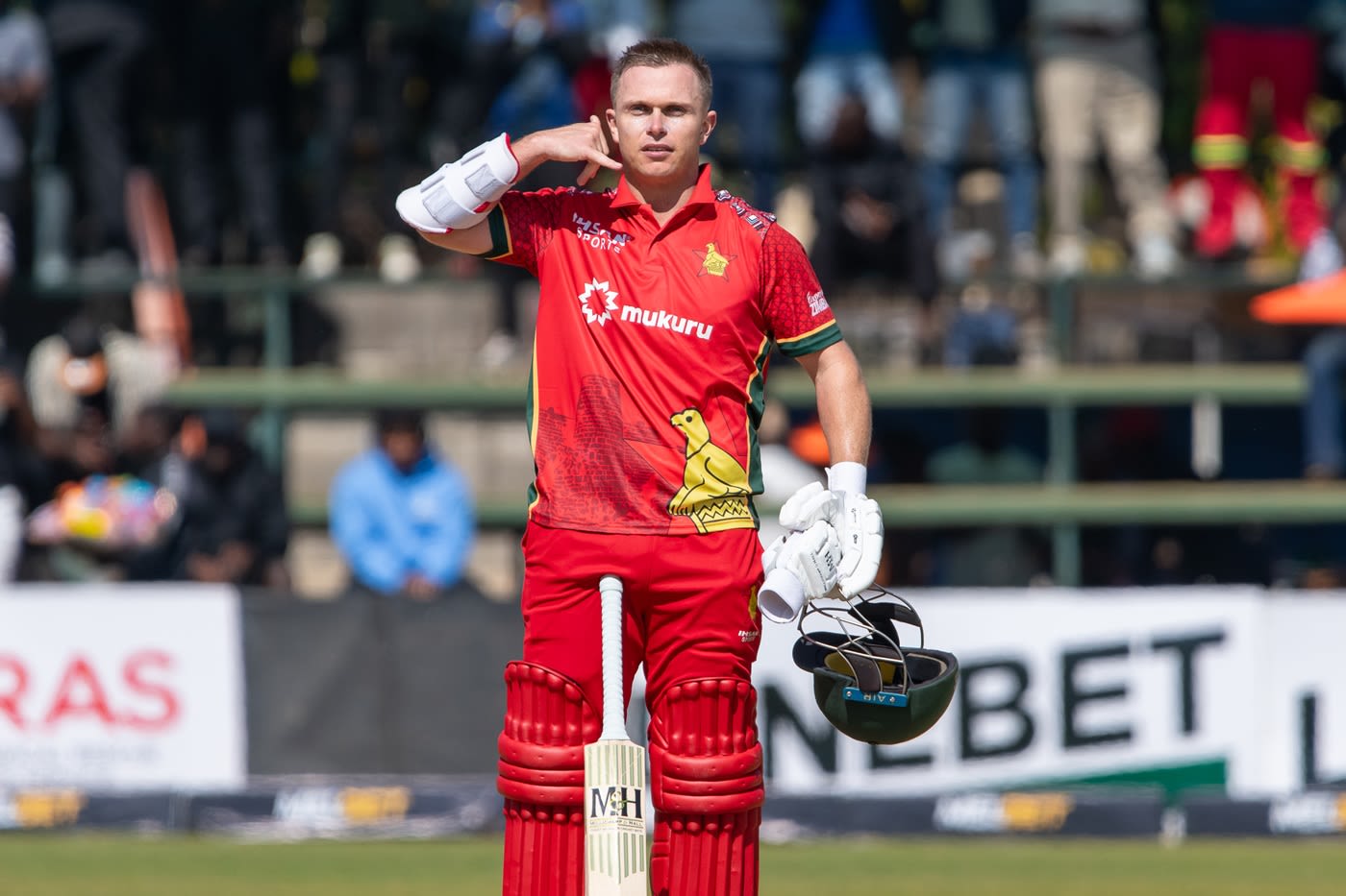 Ben Curran celebrates his hundred