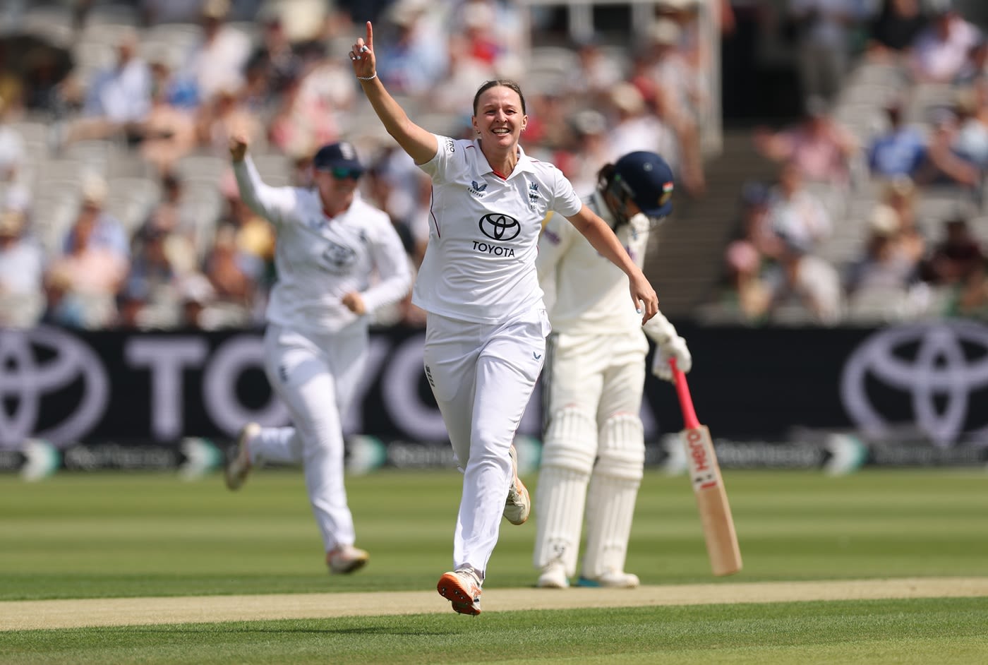 Lauren Filer struck with the new ball to dismiss Shafali Verma for a duck