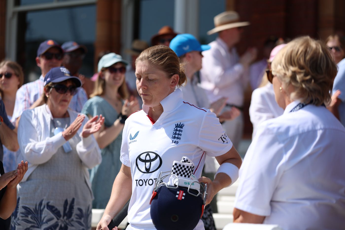 Heather Knight walks out to bat during the Lord's Test against India