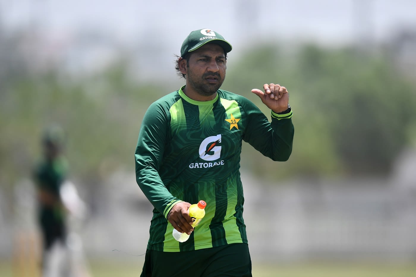 Sarfaraz Khan looks on during a national camp in Karachi