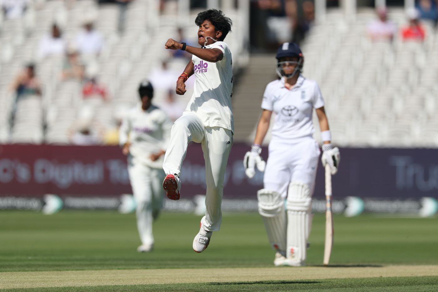 Kranti Gaud sent back Tammy Beaumont for a golden duck