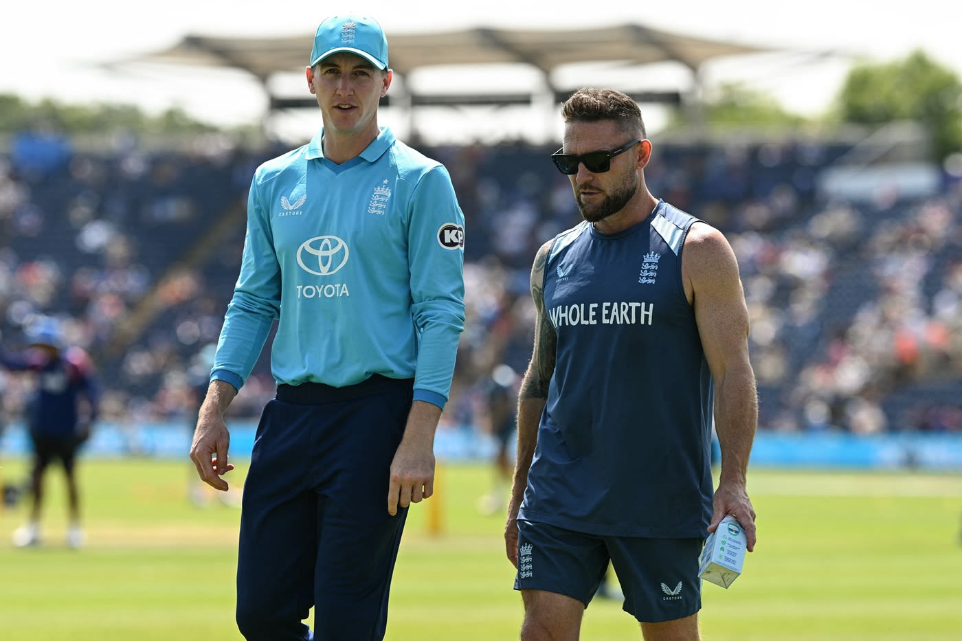 Harry Brook and Brendon McCullum have a chat